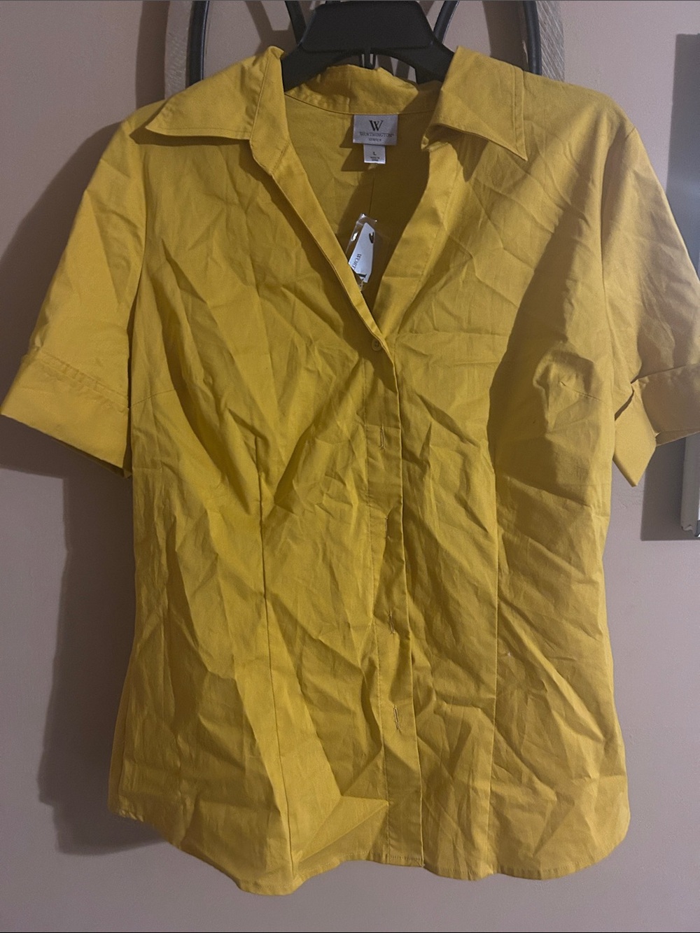 W by Worth Bright Yellow Short-Sleeve Button-Down Shirt need iron